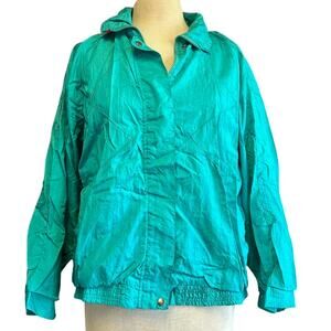 Vintage Jacket Womens Medium Teal 90s Windbreaker Track Aerobics Retro